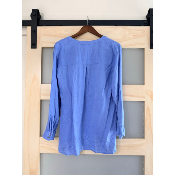 Jones New York Women’s 100% Linen Blue Long Sleeve Zip Front Tunic Top Size M - Picture 2 of 4
